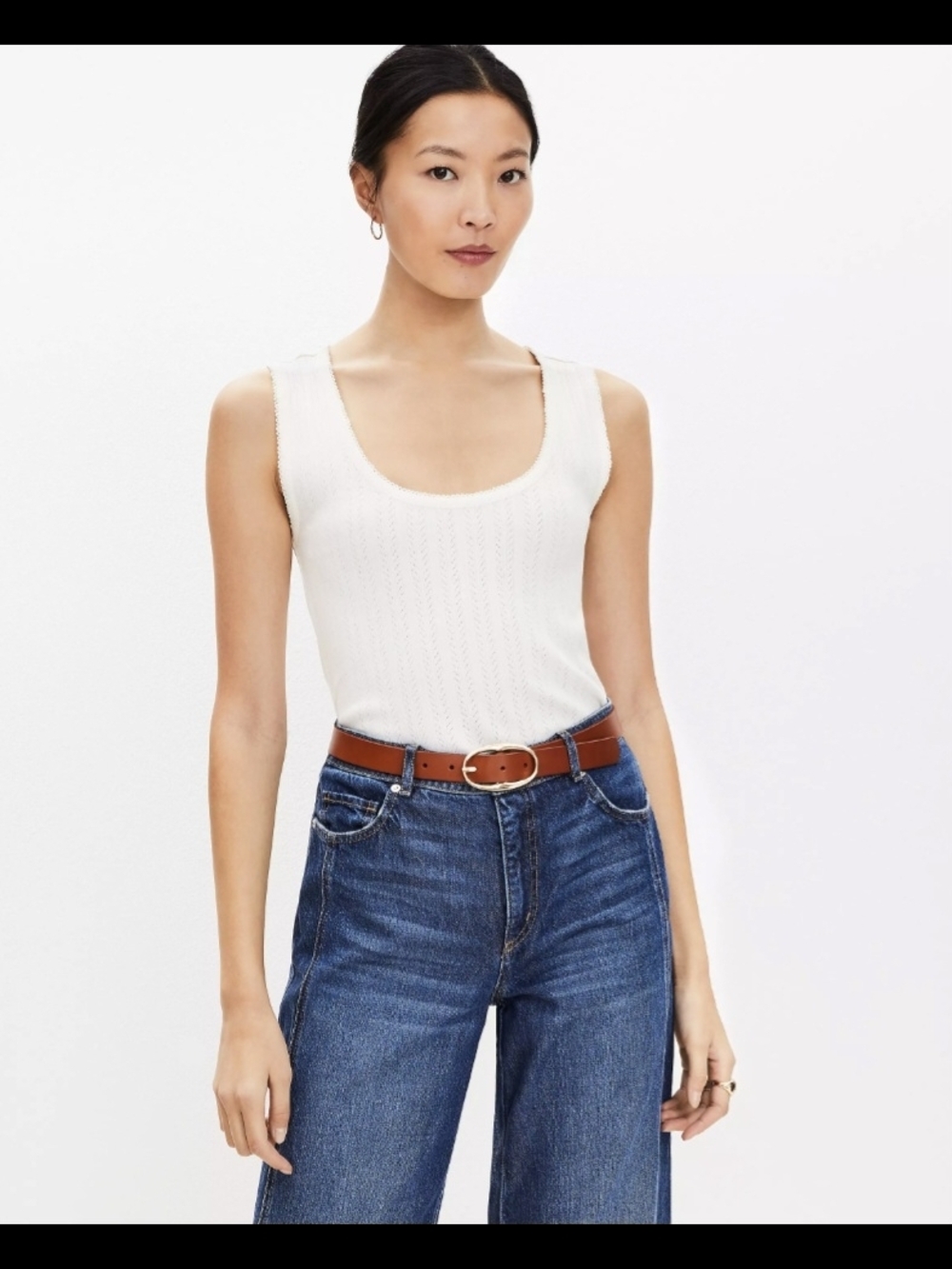 J. Crew White Ribbed Scoop Neck Tank